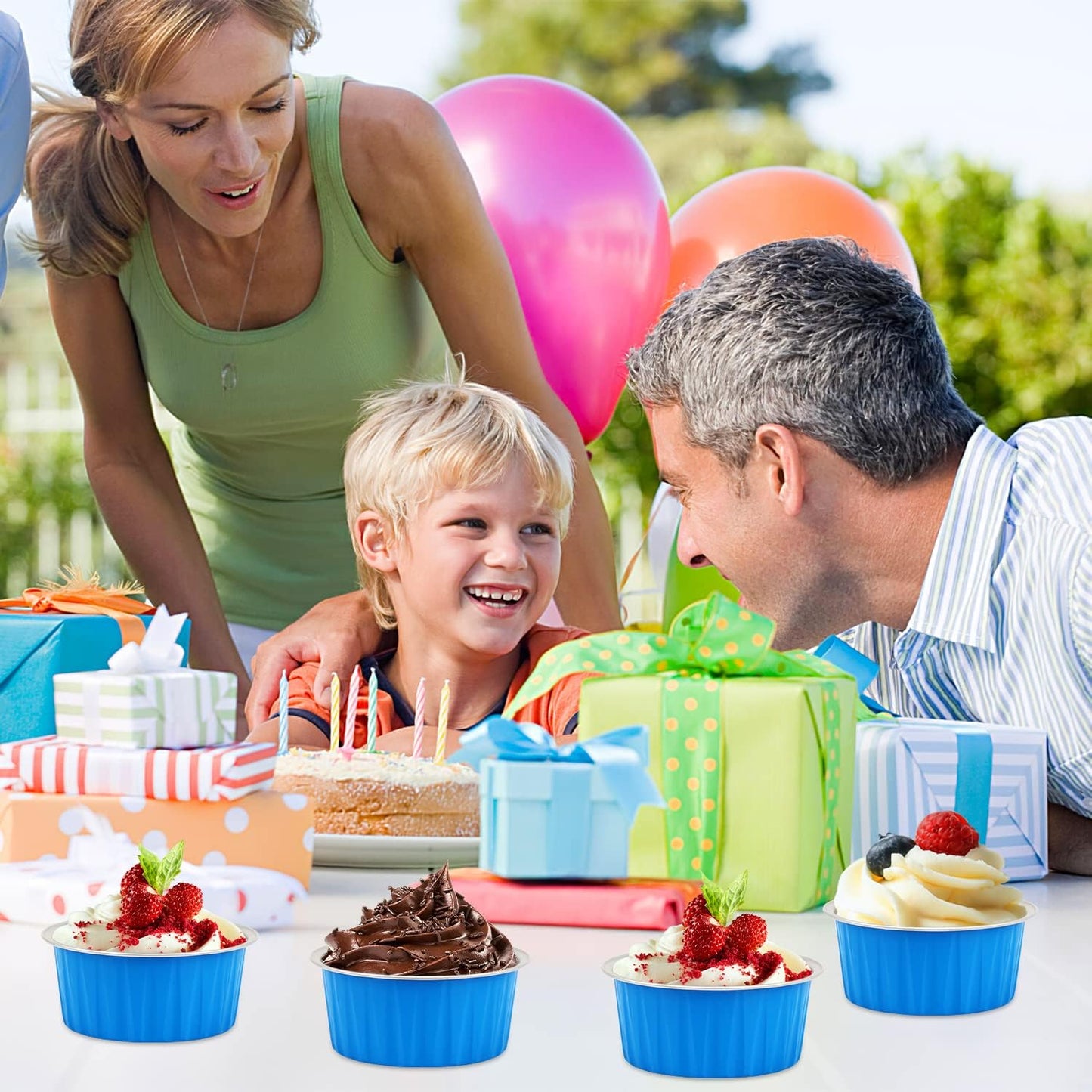 5oz Muffin Tins with Lids 50 Pack,Free-Air Aluminum Foil Cupcake Liners Baking Pans,Jumbo Muffin Liners Cupcake Pans,Disposable Ramekins Muffin Cups Containers-Blue