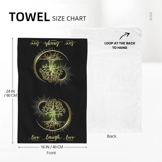 Live Laugh Love Kitchen Towels Decorative Set of 2, Absorbent Tree Life Tea Towels Hand Towels for Kitchen,Hippie Witchy Kitchen Decor Aesthetic,Cute Moon Dish Towels for Kitchen Drying