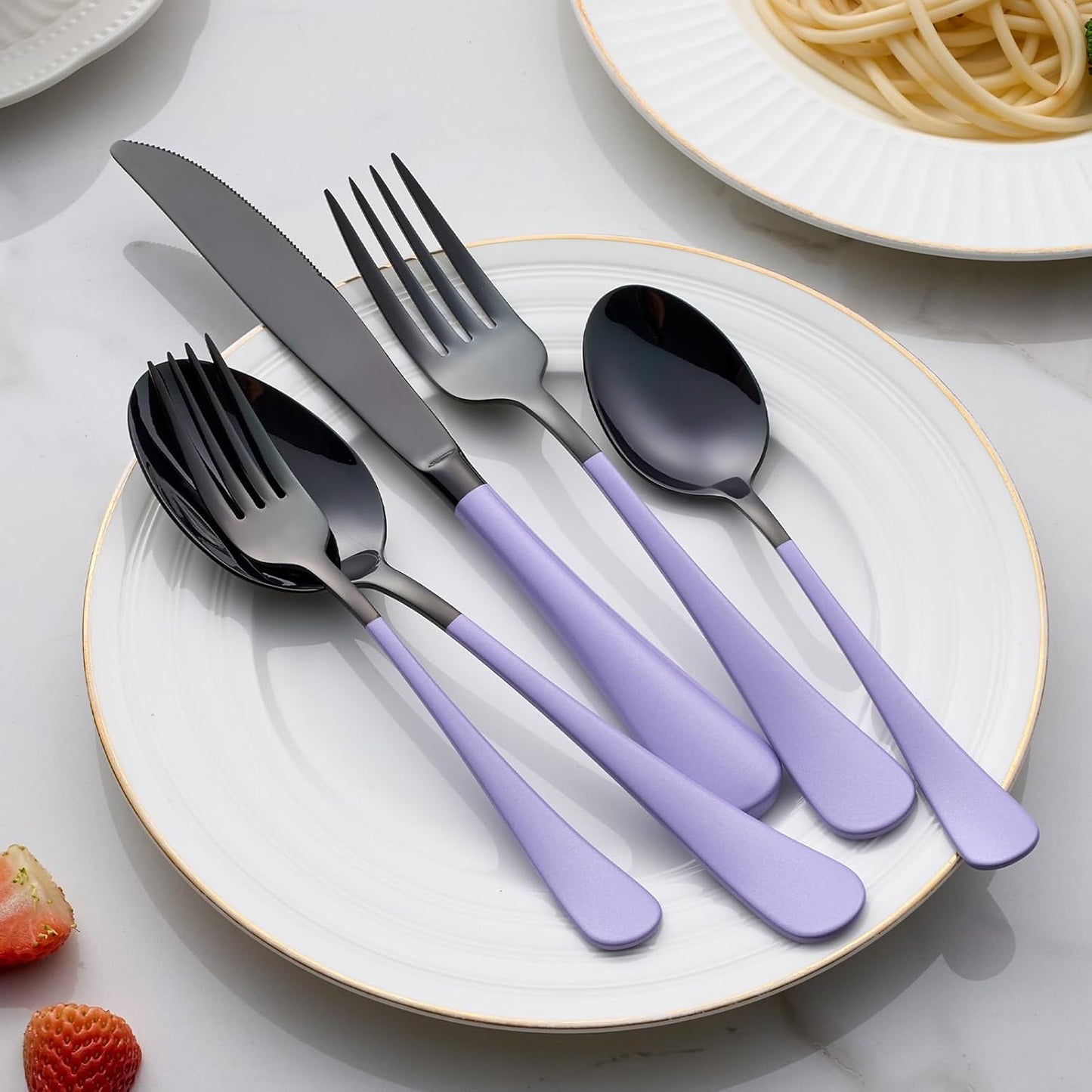20-Pieces Purple and Black Silverware Sets for 4,Purple Handle Stainless Steel Cutlery Set, Include Forks Spoons and Knives Set, Dishwasher Safe Utensil Sets for Home Restaurant