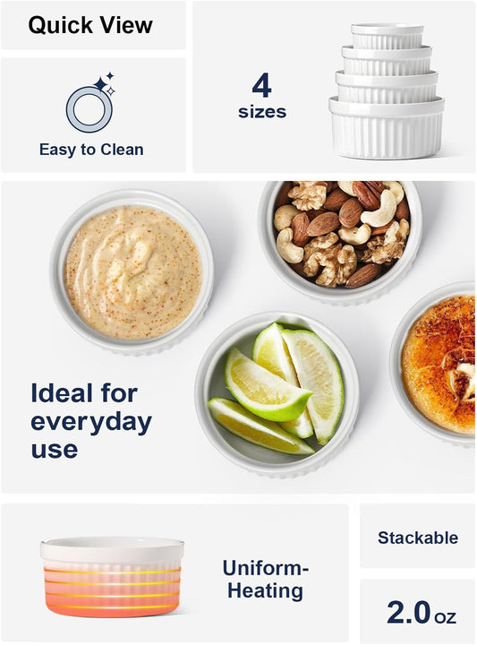 LE TAUCI Sauce Cups 2 OZ, Small Dipping Bowls, Mini Ceramic Ramekins Souffle Dishes, Sauce Dip Bowls for Charcuterie Boards, Microwave & Oven Safe, Set of 6, White