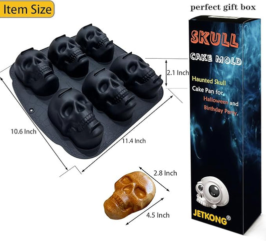 JETKONG 6 Cavity Skull Cake Pan and Silicone Skull Cakelet Mold