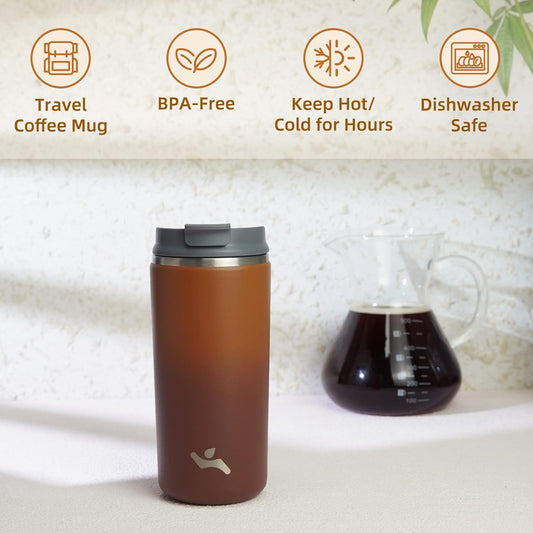 Tumbler with Lid, 12 oz Travel Coffee Mug Double Wall Vacuum Stainless Steel Thermal Metal Cup Insulated Water Bottle,Caramel