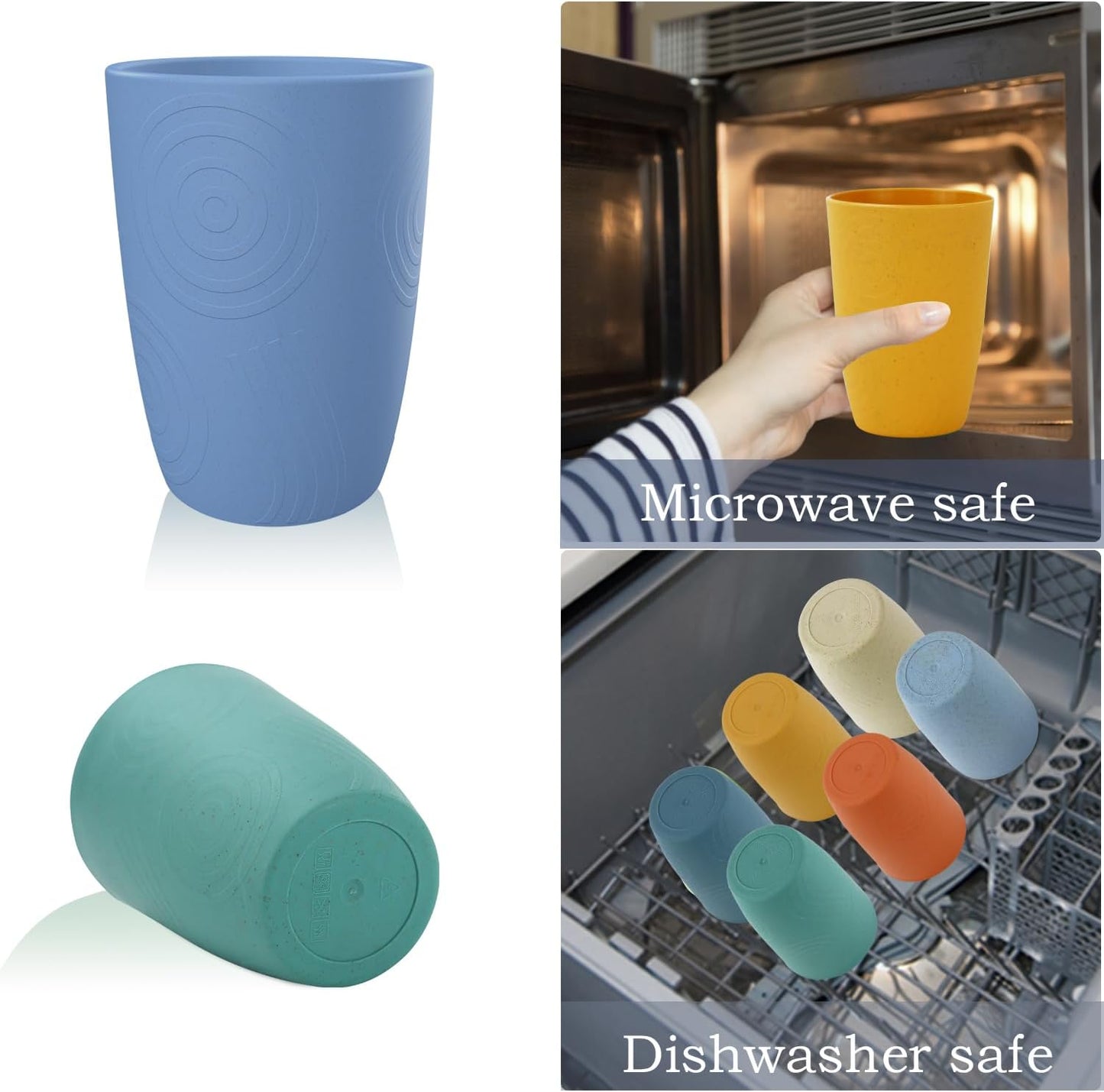 Homienly Drinking Glasses Premium Wheat Straw Unbreakable Cups - Set of 6 Alternative to Plastic Cups Reusable Unbreakable Drinking Cup Reusable Dishwasher Safe Water Glasses Tumblers (12 OZ)