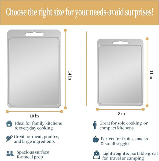 Titanium Cutting Board-Pure Titanium Cutting Boards For Kitchen,Double-Sided Metal Cutting Board with Juice Groove, Separates Meat and Vegetables, Dishwasher Safe (Pure White 14×10 Inch)