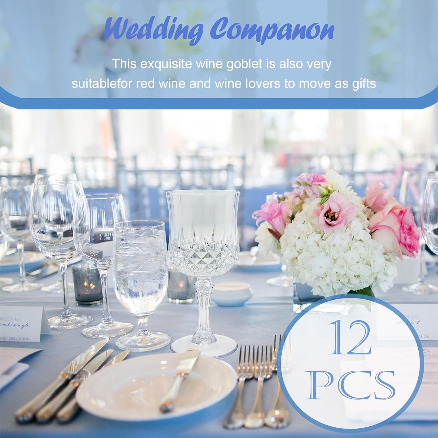 12 PCS Plastic Wine Glasses Clear,Reusable Plastic Wine Glasses,White Goblet Glass,Durable and Sturdy Cups Can Be Used for Various Parties Such as Weddings!