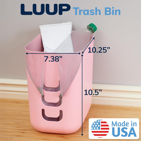 STORi Luup Bathroom Wastebasket, Secure Grocery Bags, Plastic Garbage Container for Vanity, Laundry Room, Kitchen, Office, 2.5 Gallon, Pink, Made in USA