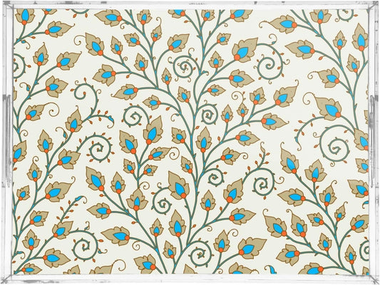 Acrylic Serving Tray with Handles Spill Proof Kitchen Storage Tray Clear Decorative Tray Makeup Drawer Organizer Storage Tray for Bathroom Living Room Ottoman 15.7x11.8Inches