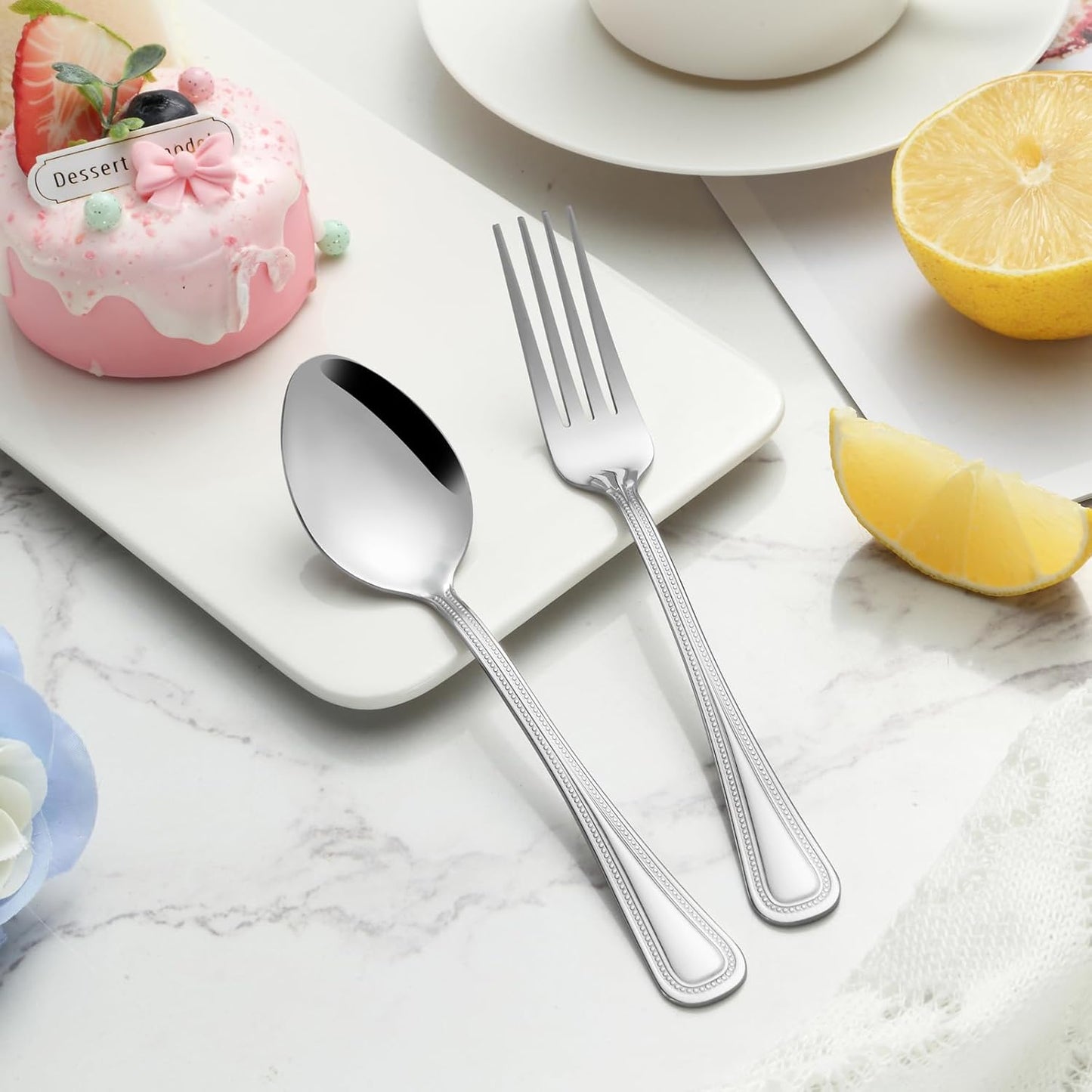 24 Pieces Teaspoons Set, 6.4 Inches Spoon Set, Stainless Steel Silverware, Small Spoons with Pearl Dot Design Handle, Dishwasher Safe, Tea Spoons Suitable for Home and Restaurant