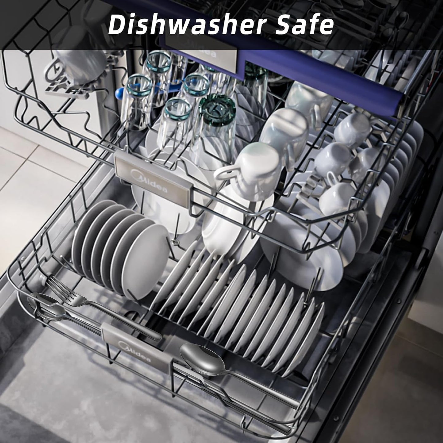 Black Silverware Set for 8, Heavy-Duty Stainless Steel Black Flatware Cutlery Set, Modern Round Handle Utensils, Dishwasher Safe for Home, Restaurant, Mirror Polished, 40-PCS