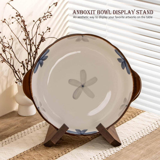 Bowl Stands for Display, 6.5 Inch Plate Holder, Wooden Easel Frame Holder, Display Stand for Large Deep Platters and Dishes, 6.5" H x 8.5" W x 7.8" D (For Bowls under 5" in Depth)