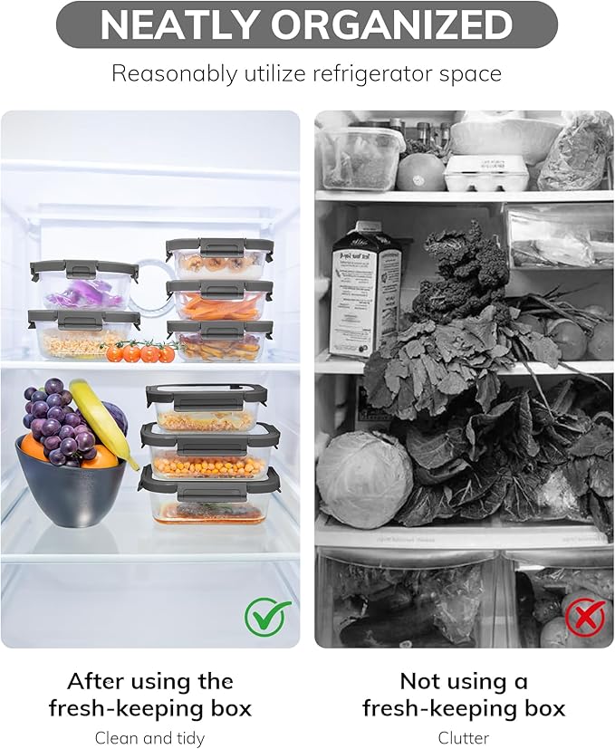 2-Pack Glass Food Storage Containers with Tempered Lids (630ml/2.7cup) - Airtight Snap Lock, Microwave & Oven Safe (-4℉~ 950°F), Freezer to Baking Dish, BPA-Free, Gift Box (Gray)