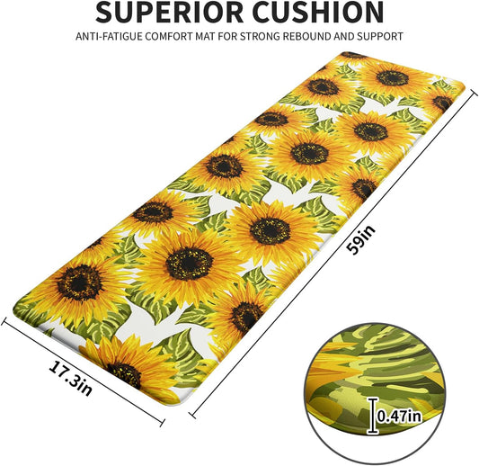 Sunflower Kitchen Mats for Floor - Anti Fatigue Mats for Kitchen Floor, Cushioned Non-Skid Washable Memory Foam Rug for Office, Sink, Laundry (17.3"×59"×0.47")