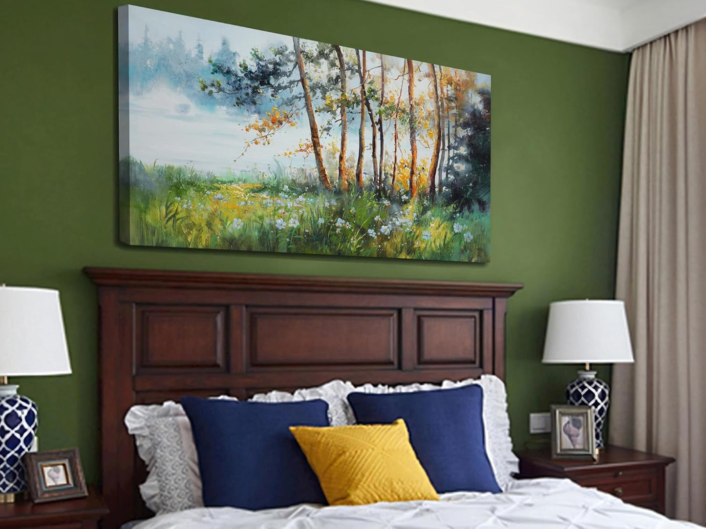 Ardemy Tree Canvas Wall Art Green Forest Pictures Wall Decor Living Room Landscape Textured Nature Paintings Artwork Bedroom Dining Room Kitchen Home Office, 48"x24"