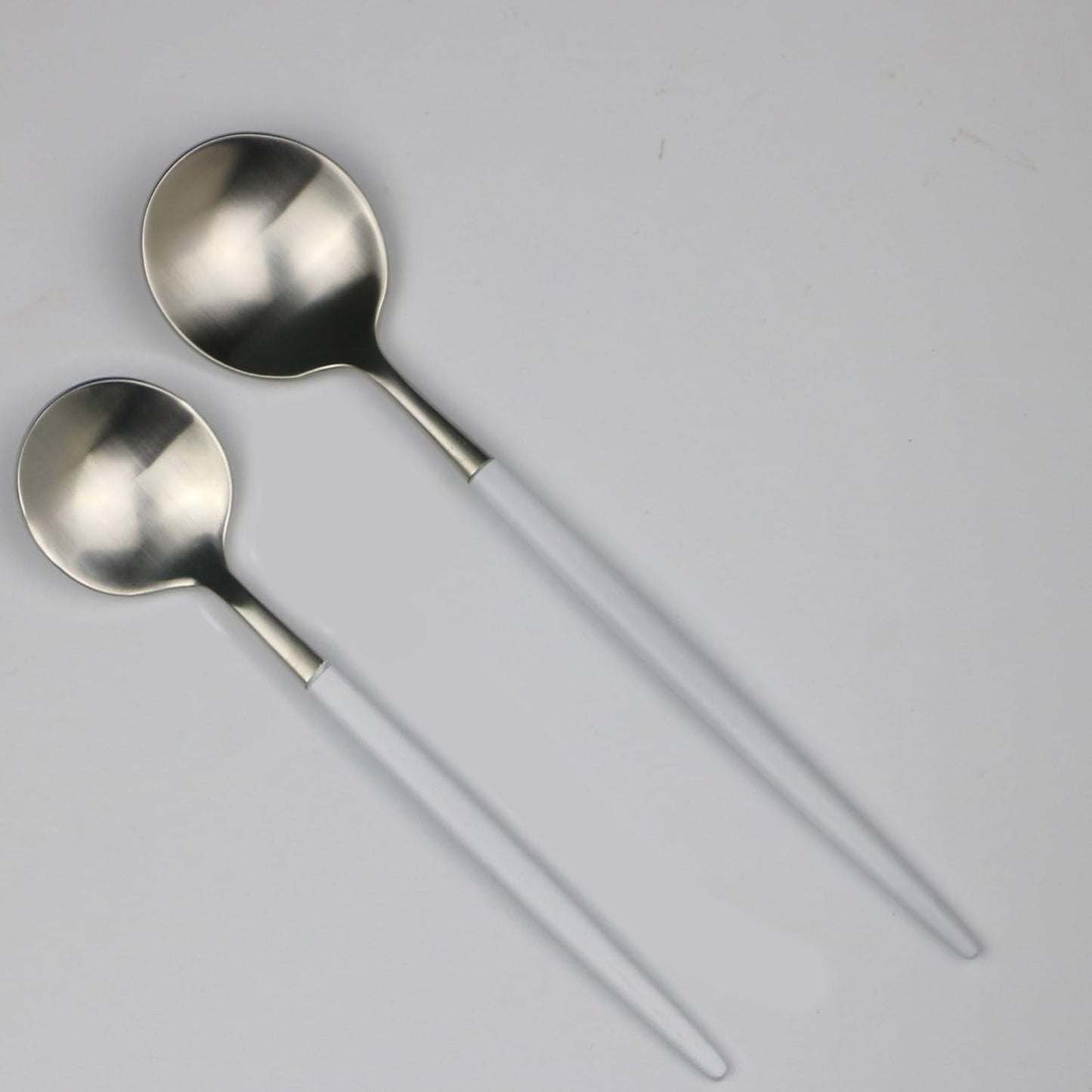 5-Pieces Luxury White Handle Silver 18/10 Stainless Steel Flatware Set, Matte Finish, Service for 1