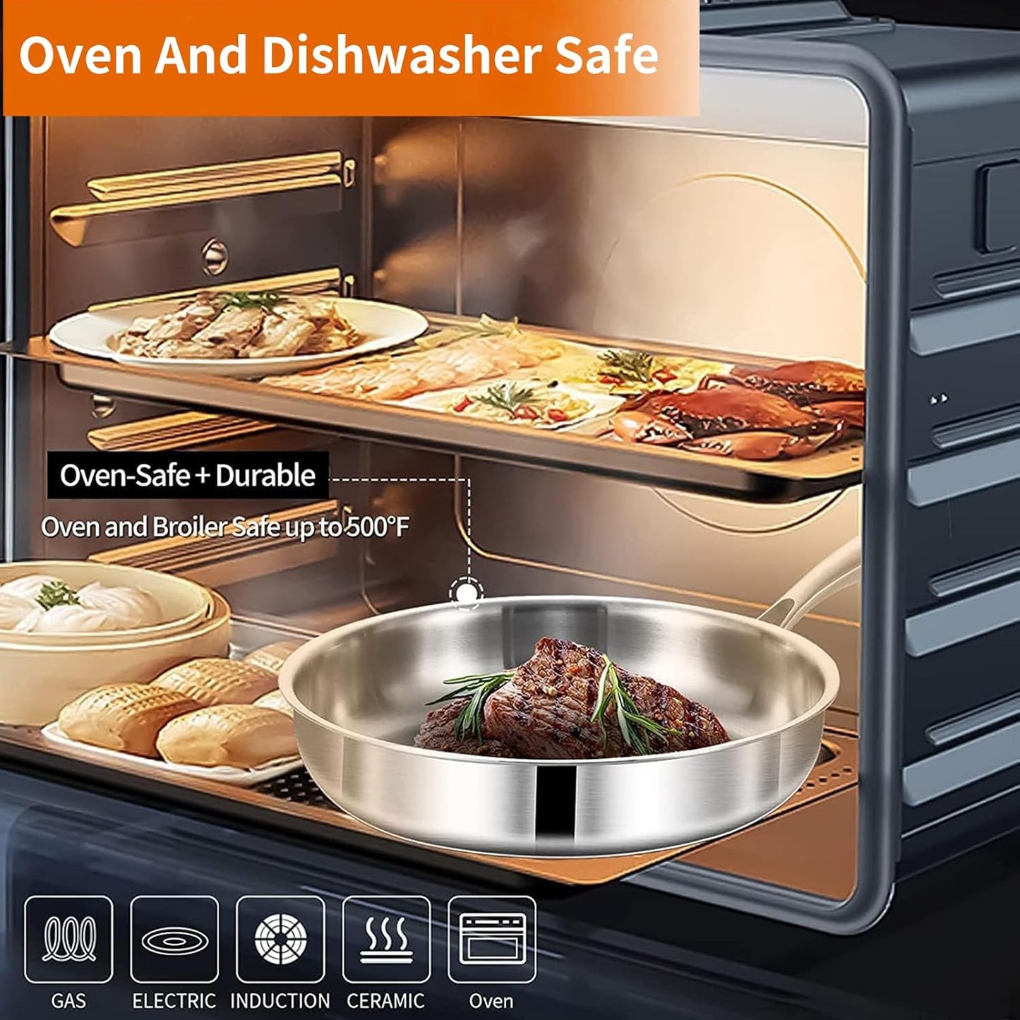 DELARLO Tri-Ply Stainless Steel Saute Pan Set With Lid Kitchen Cookware Set,Frying Pan Set Heats quickly Cookware, Suitable for All Stove Kitchen, Pots and Pans set