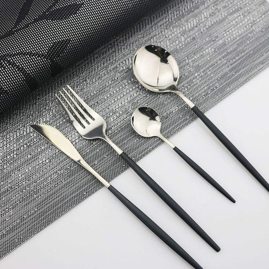 JASHII Black Silver Silverware Set, 20-Piece Stainless Steel Satin Finish Flatware, Kitchen Utensils, Mirror Polished Tableware Cutlery for Home and Restaurant, Dishwasher Safe