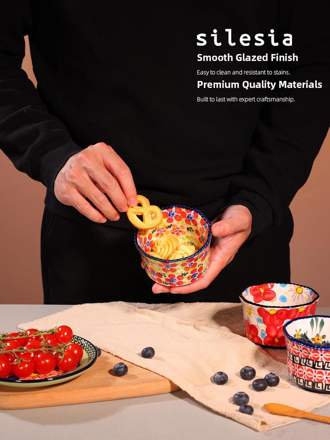 Handmade 7 oz Small Bowls - Ceramic Hand Painted Bowl Great for Ramekins, Dipping, Side Dish, Dessert, Sauce, Ice cream, Appetizer, Sushi in Gift Box, 3.5 inch, Set of 3, Jungle Floral