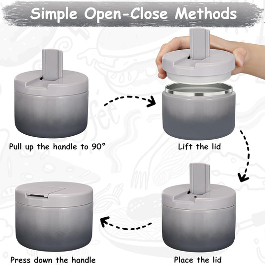 12oz Insulated Vacuum Food Jar with Buckle Lid Wide Mouth Soup Thermo for Hot Food Kids Leakproof Stainless Steel Lunch Container (Gradient Grey, 12OZ)