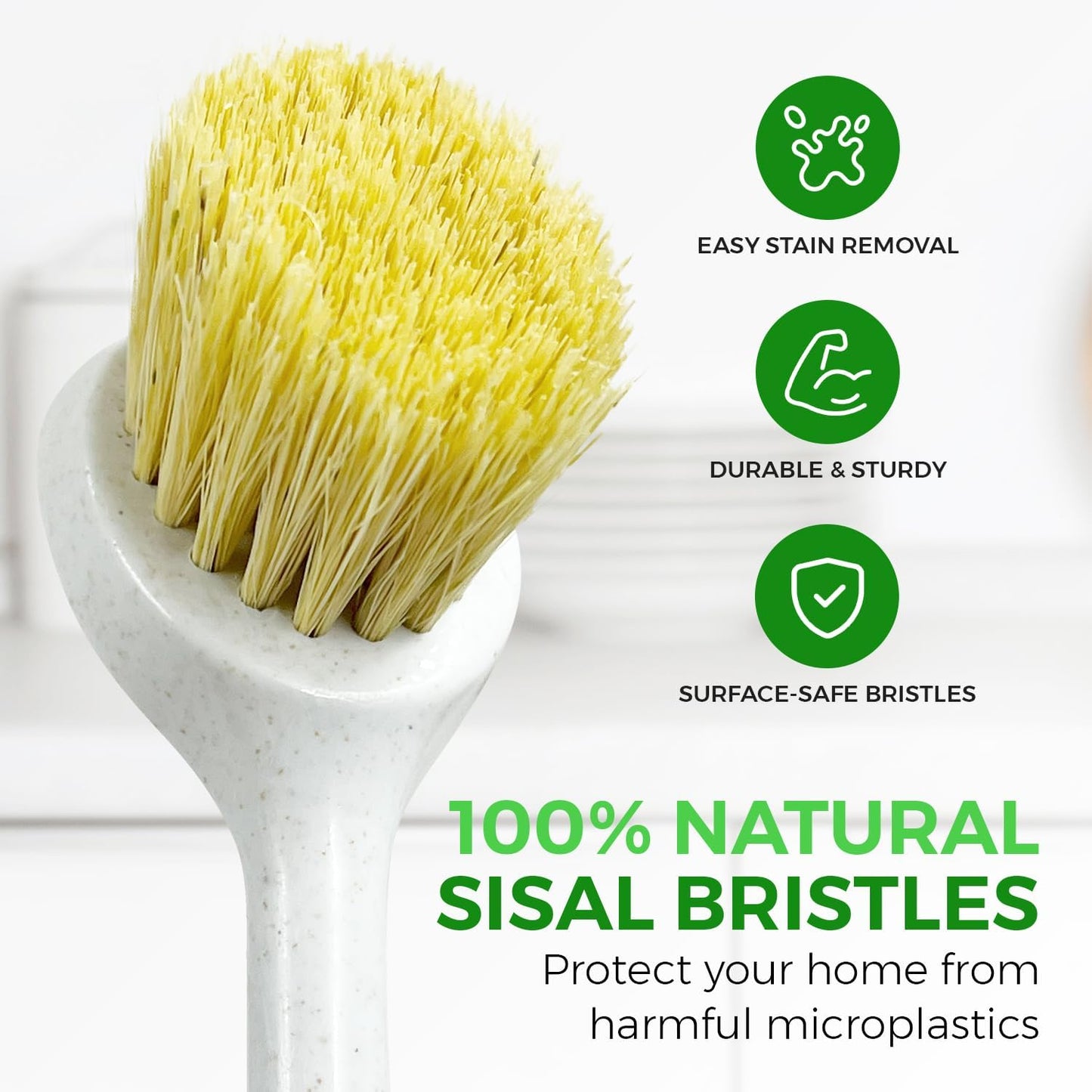 Bamboo Dish Scrubber Brush Set of 2-100% Plastic-Free Kitchen Brushes for Dishes Made from Wheat Straw with Sisal Bristles - Non Scratch, Odor Free Wood Scrub for Pots, Pans and Vegetables