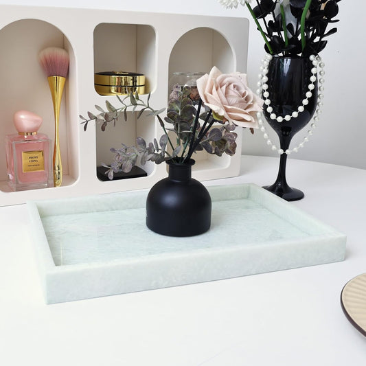 Yew & Tulip Natural Marble Vanity Tray, Luxury Stone with Light Green Textures Serving Tray for Bathroom, Kitchen, Vanity, Home Decor, Wedding etc. (12" x 8" x 1.2")