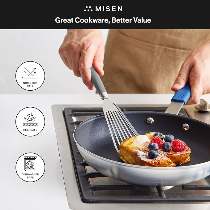 Misen Fish Silicone Spatula - Slotted Turner for Cooking - Perfect for Frying - Heat Resistant - Dishwasher Safe -1mm Thick Flexible Flipper - Soft Silicone Grip Handle for Easy Use