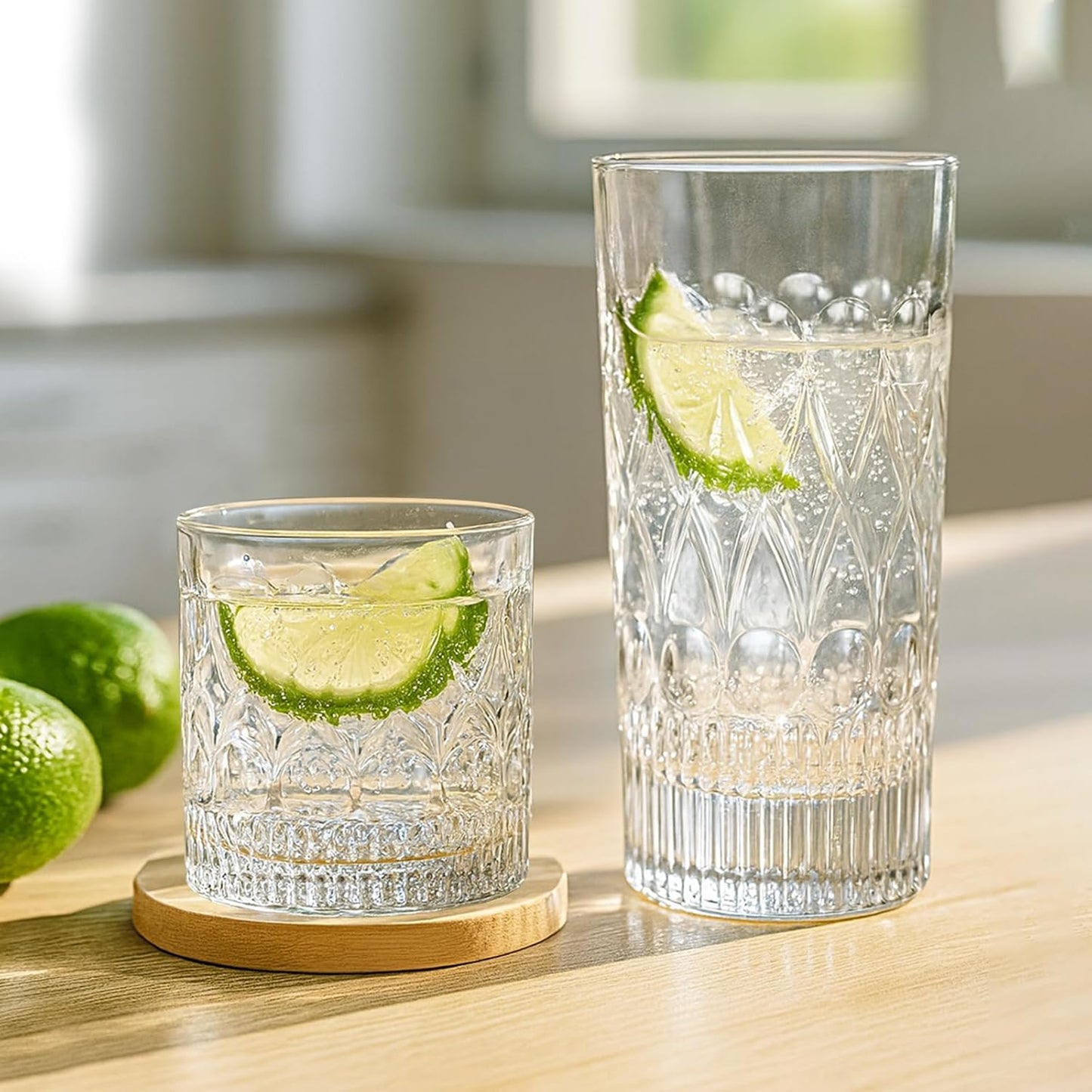 YULEER Drinking Glasses Set of 8, Glassware Drink Set, 4pcs 12oz Highballs and 4pcs 10oz Whiskey Glasses, Crystal Glass Cups Dishwasher Safe for Juice, Cocktail, Beer, and other Beverages