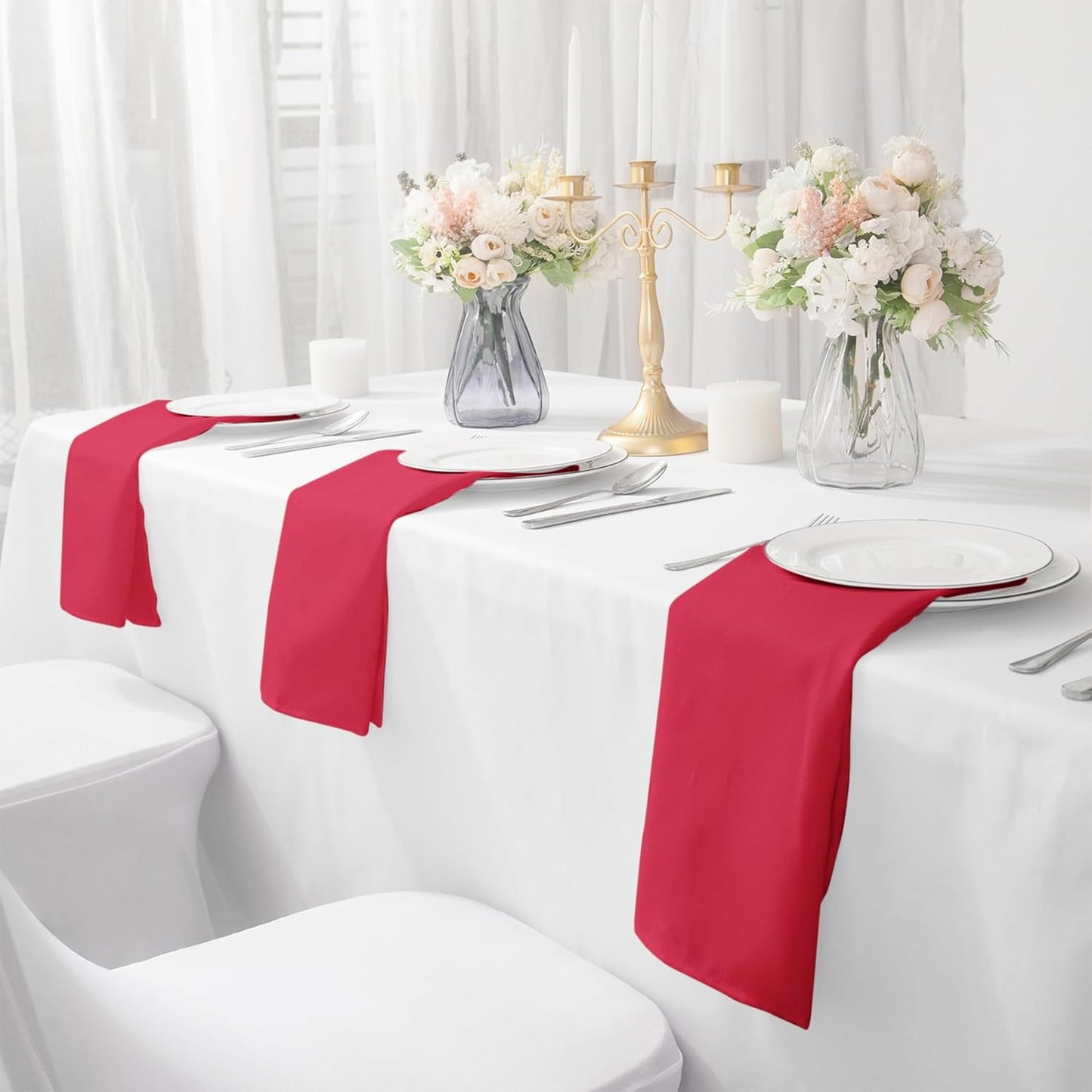 Bailarina Cloth Napkins Set of 40,17x17 inches Dinner Napkins Cloth Washable,Polyester Square Table Cloth Napkin Bulk with Hemmed Edges Ideal for Banquets, Parties and Weddings-Red