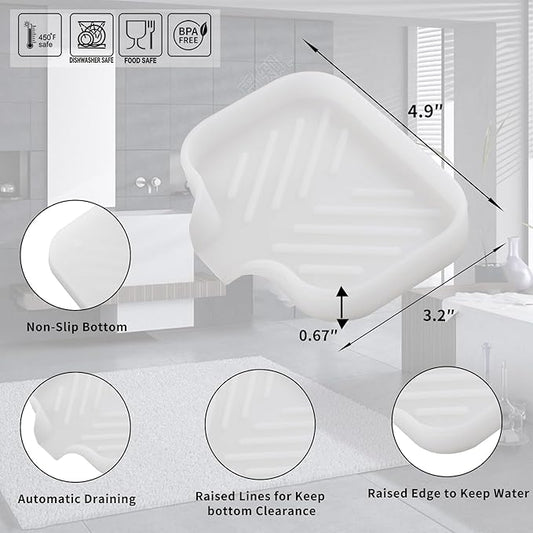 Silicone Bathroom Soap Dishes with Drain Spout-Bathroom and Kitchen Sink Organizer,Sponge Holder,Dish Soap Tray,Perfect for Dispenser,Scrubber,Bottle,Cup on Counter Translucent 4.9"×3.2"