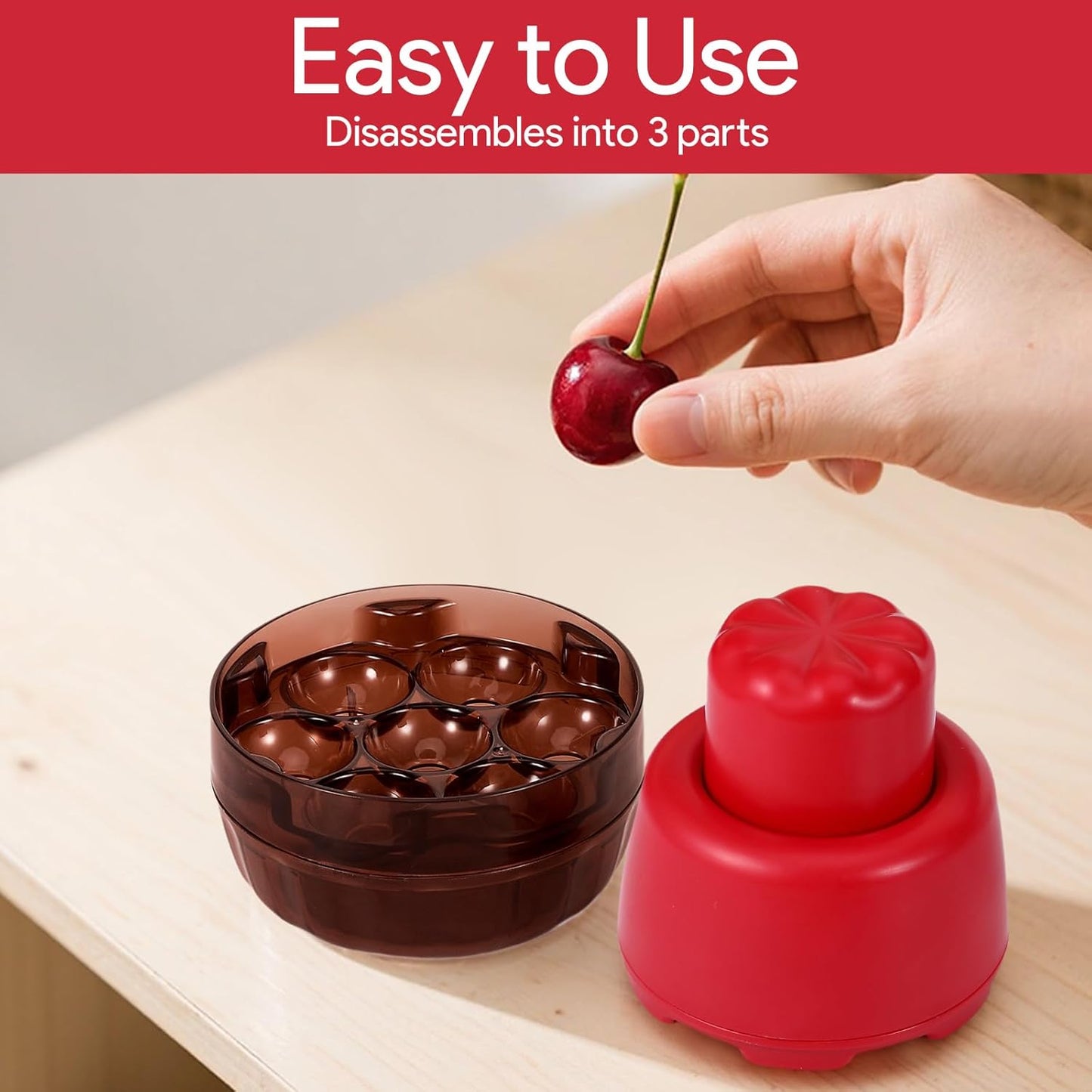 7-In-1 Cherry Pitter Tool Pit Remover,Multiple Olive Pitter Tool,Cherry Seed Remover,Fruit Corer Tools for Kitchen,Cake Shop,Fruit Salad for Home Kitchen Tools(Transparent Red)