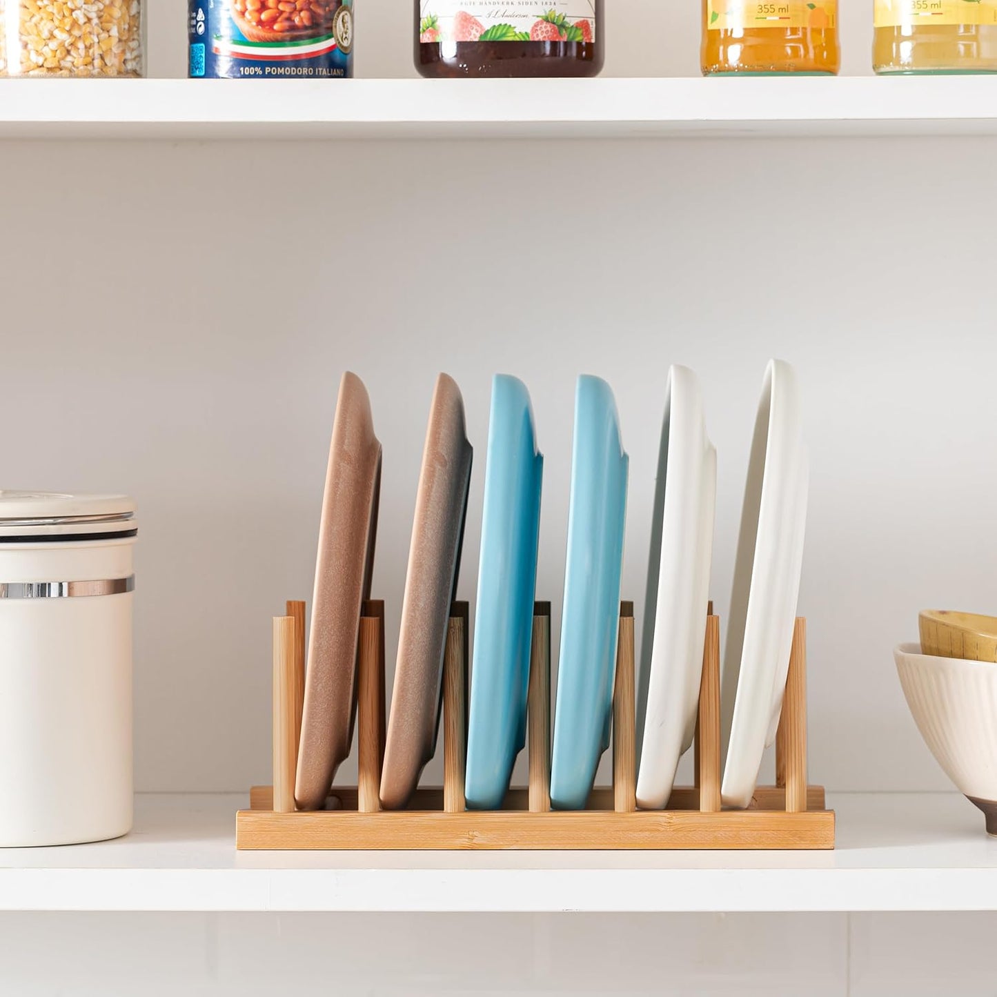 HBlife 2pcs Bamboo Dish Plate Bowl Cup Book Pot Lid Cutting Board Drying Rack Stand Drainer Storage Holder Organizer Kitchen Cabinet(Keep Dry)