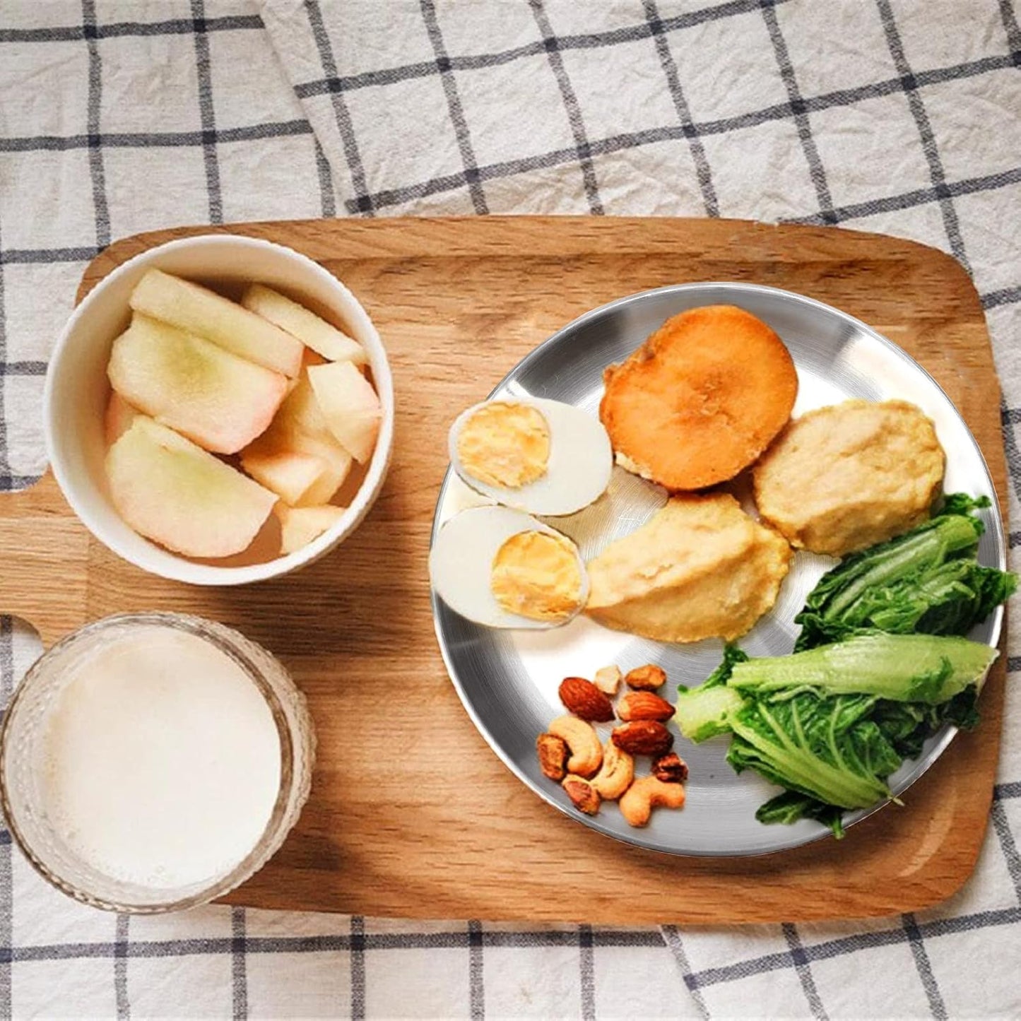 4-Piece 9" Stainless Steel Plates, Metal Round Dinner Dishes for Adults, Reusable and Dishwasher Safe, Serving Camping Salad Plate for Home, Outdoor Camping, Snack and BBQ