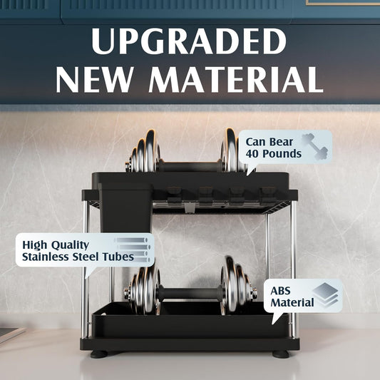 2 Pack Under Sink Organizer, 2 Tier Under Sink Organizers and Storage for Kitchen Bathroom, Height Adjustable Cabinet Organizer with Two Slide-Out Drawers,Black