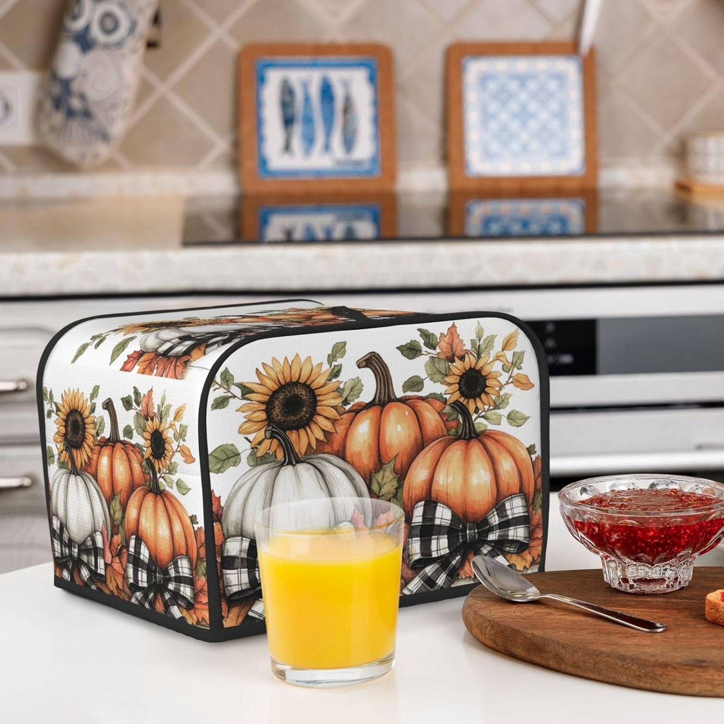 Toaster Cover 4 Slice Pumpkin Sunflower Fall Thanksgiving Kitchen Small Appliance Covers with Pockets Dust and Fingerprint Protection