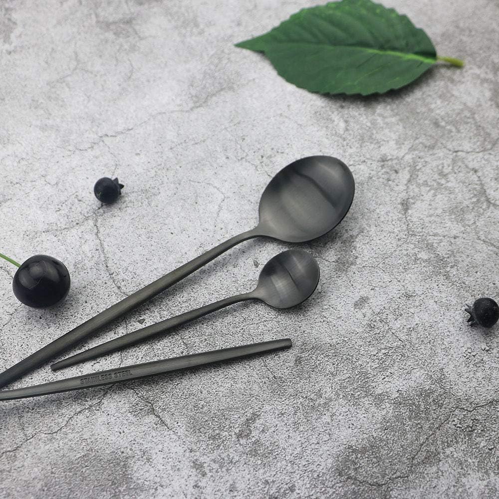 JASHII Silverware Set, 24-Piece Stainless Steel Flatware Set,Kitchen Utensil Set Service for 6,Tableware Cutlery Set for Home, Dishwasher Safe (Matte Black)