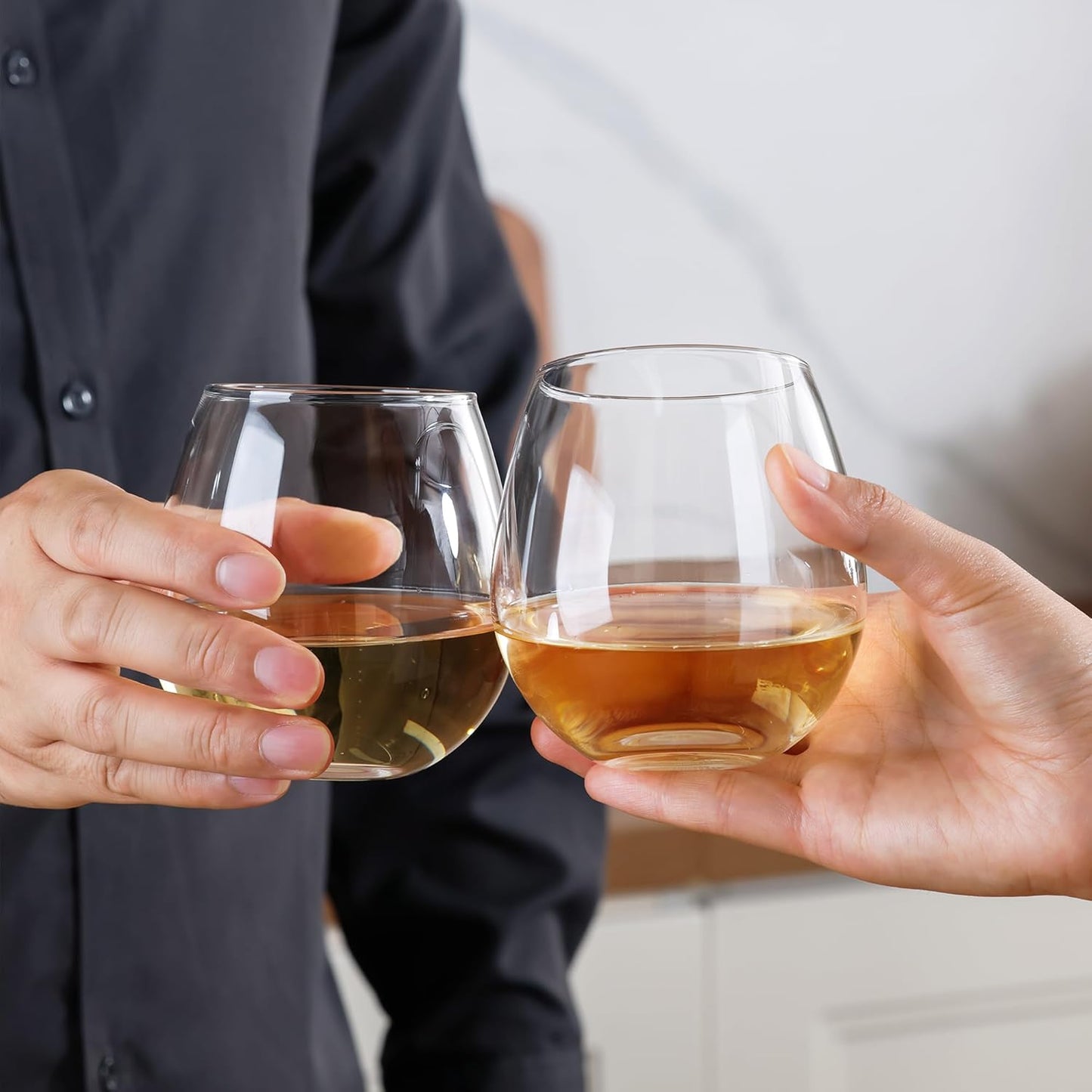 Stemless Wine Glasses Set of 6, 15oz Red & White Wine Glasses for Daily Use, Wedding, Birthdays, Housewarming Gift, Hosting, Home Bar, Evening Party(Clear)