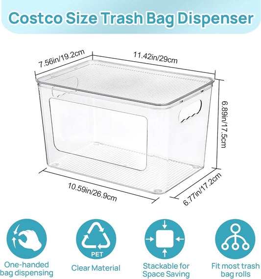 Vtopmart 1 Pack Trash Bag Holder, Stackable Garbage Bag Dispenser for 13/30/33 Gallon Bags, Clear Organizer Bins for Under Kitchen Sink, Laundry Room Organization and Storage