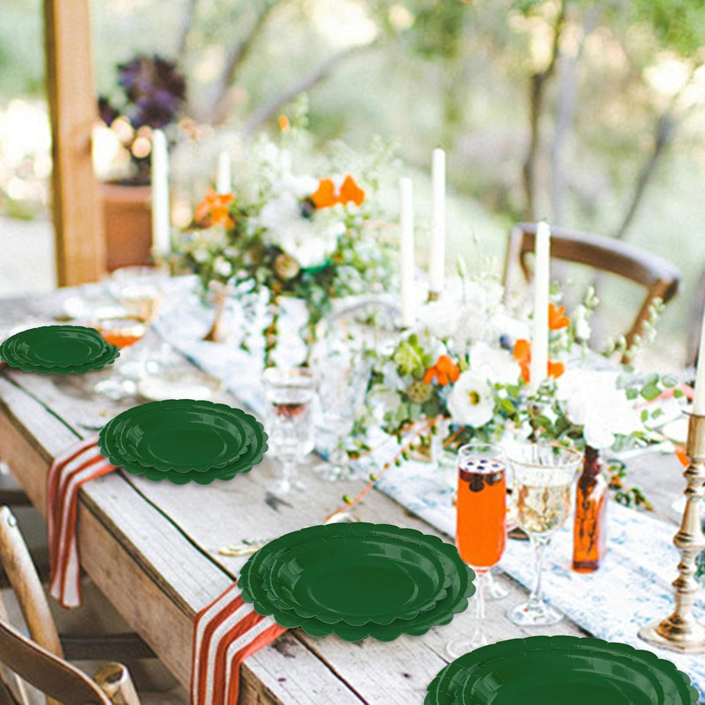 50 Pcs Green Scalloped Paper Plates 25 × 7'' and 25 × 9'' Disposable Green Scalloped Dinner Plates for Wedding Baby Shower Birthday Party Disposable Dessert Plate