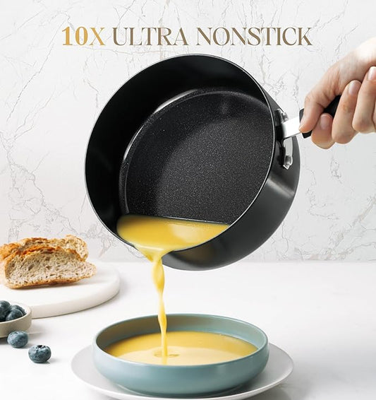 MICHELANGELO Nonstick 2 Quart Saucepan with Lid, Ceramic Small Sacuce pan, Easy to Clean, Non-Toxic Saucepan, 2QT, Black