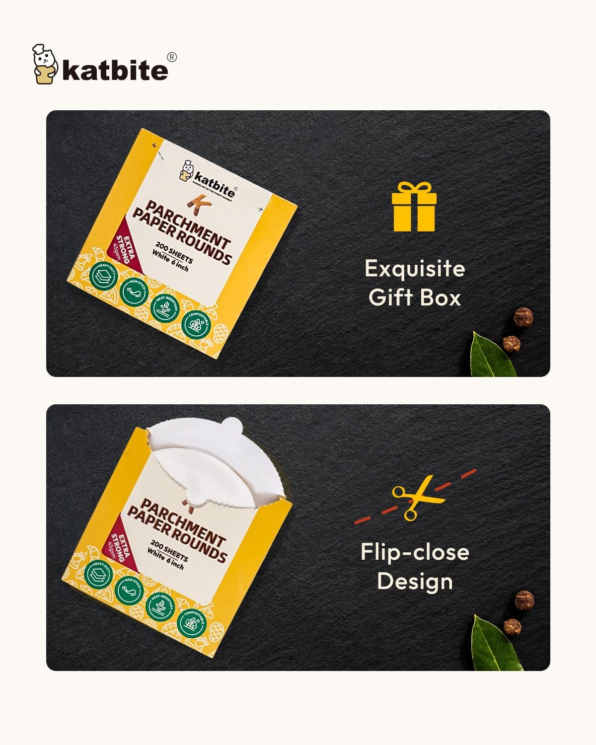 Katbite 6 Inch 200Pcs Parchment Paper Rounds, Round Baking Sheets Paper, Uses for Cake Baking, Patty Separating, Tortilla Wrapping