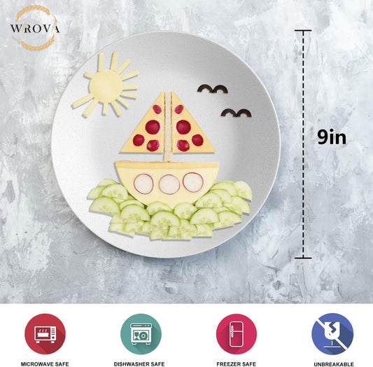 Wrova Wheat Straw Dinner Plates 9 Inch Unbreakable Set of 8 - Dishwasher & Microwave Safe Plastic Plates Reusable - Lightweight Plates for kitchen,camping,salad,appetizer - White