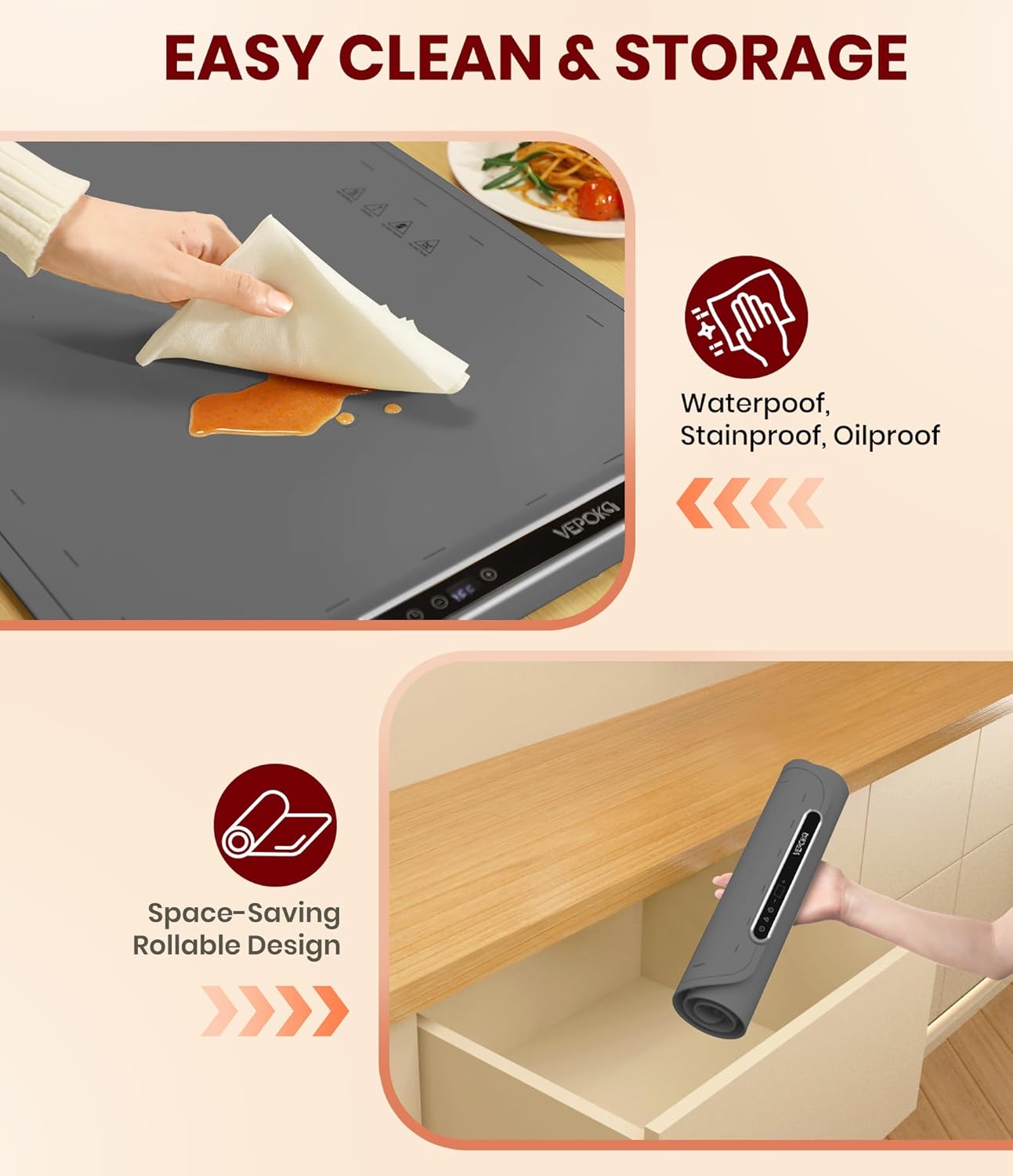 Food Warming Mat for Buffet, VEPOKA Food Warming Mats for Countertop, Silicone Heating Mat with 7 Temperature Levels& Auto Shut-Off, Food Warmers for Parties, Gatherings, Everyday Use