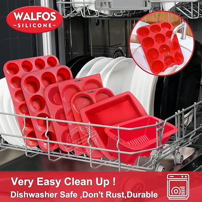 Walfos 9 x 5 inch Large Non-Stick Silicone Loaf Pans & 4 Pieces Mini Silicone Bread Loaf Pans, Perfect for Bread, Cake, Meatloaf, Dishwasher Safe