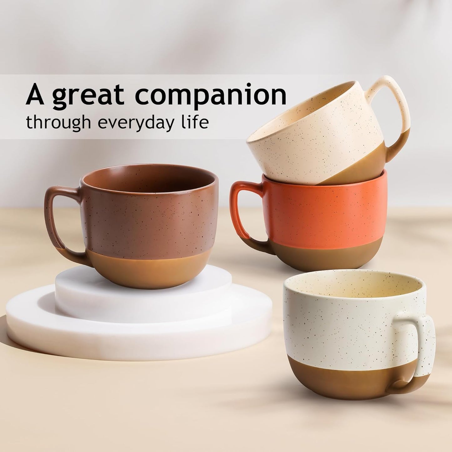 MIAMIO β 15 Ounce, Set of 4 Ceramic Latte Mug β Elegant Modern Coffee Mug Set for Cafe, Latte, Tea, Hot Cocoa - Drinks Dishwasher & Microwave Safe β Aura Collection (Cozy Neutral, Coffee Mug(4x))