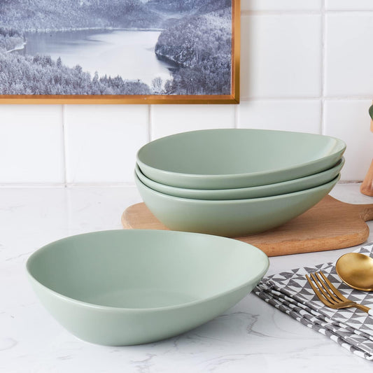 Stone Lain Delilah 8-inch Bowl 6-Piece Dish Set, Porcelain, Honeydew