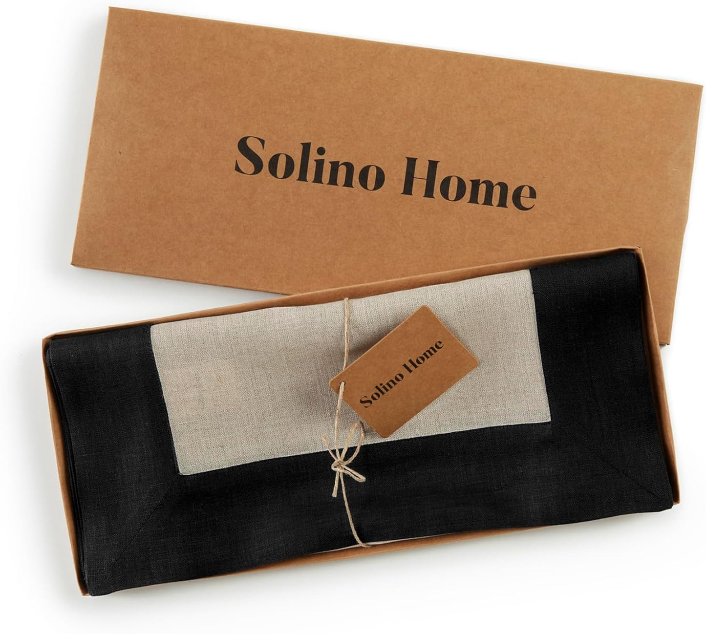Solino Home Linen Table Runner 48 Inches - 100% Pure Linen Black and Natural Short Table Runner 14 x 48 Inch Ideal for Dresser and Coffee Tables - Contempo - Thanksgiving