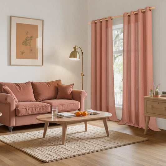 YoungsTex Terracotta Linen Curtains 90 Inch Length for Living Room, Burnt Orange Light Filtering Drapes Semi Sheer with Bronze Grommet Privacy for Bedroom Fall Decor, 52 x 90 Inch, 2 Panels