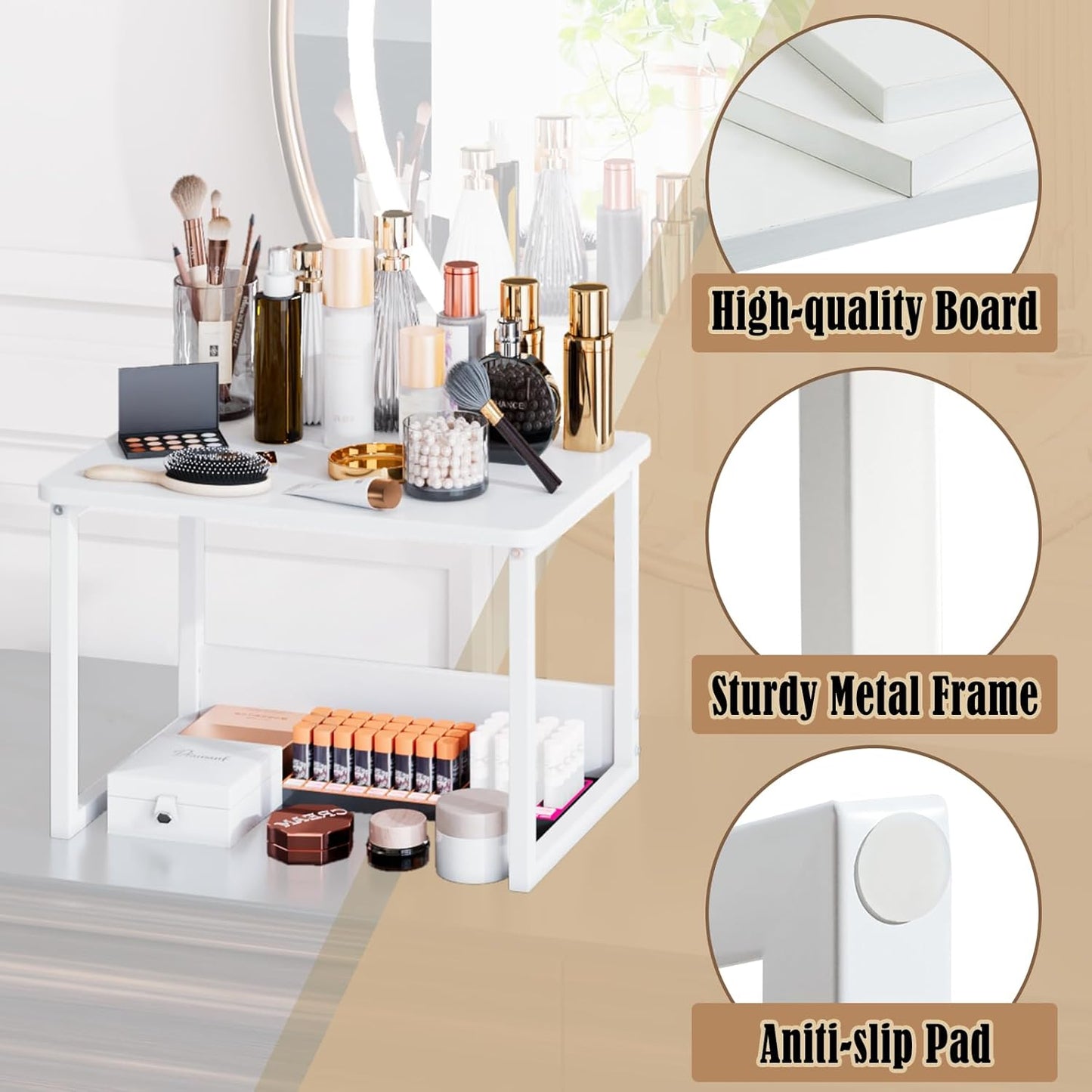 MARTY Kitchen Countertop Organizer Cabinet Shelf, 17x12.4 Large Spice Racks Counter Shelf Microwave Oven Rack Desktop Storage Organization for Kitchen, Office, Metal & Wood, White