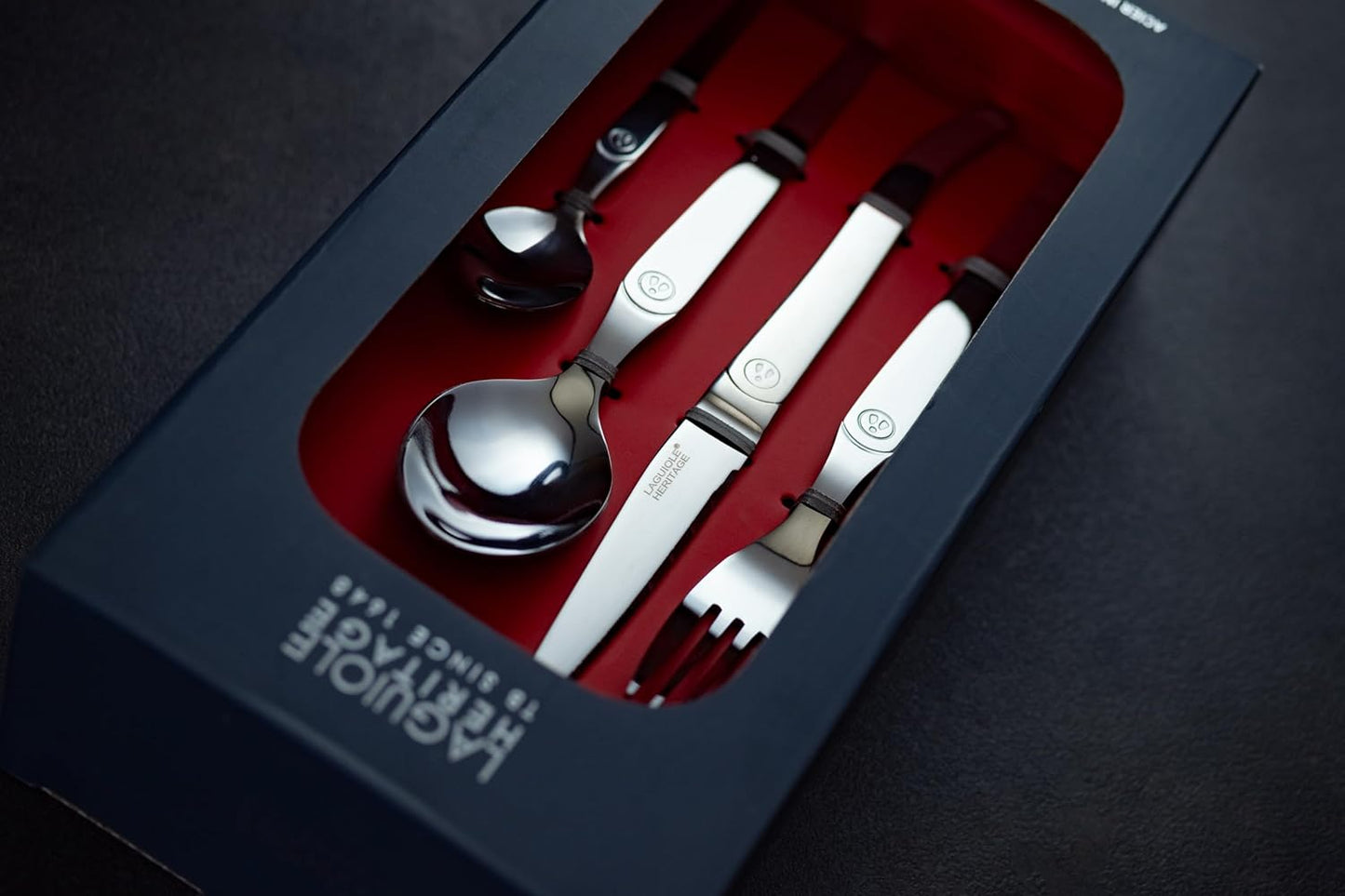 Laguiole Heritage Dinnerware Set; Premium Stainless Steel Knives, Forks, Spoons with Ergonomic Handles; Dishwasher Safe; 4 Person Sets; Polished, 16-Piece