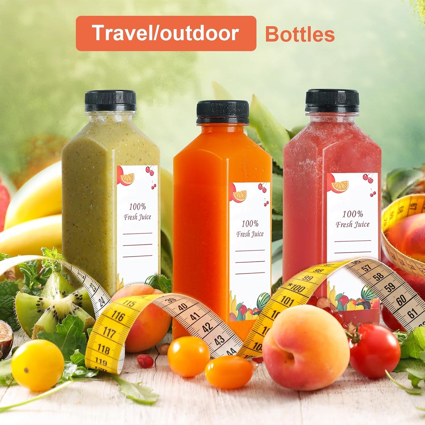 Plastic Juice Bottles 150 pcs 24 oz Empty Plastic Water Bottles with Caps Reusable Clear Beverage Containers for Drinking, Juicing, Smoothie, Water with 2 Brushes, 2 Funnels (24-OZ)