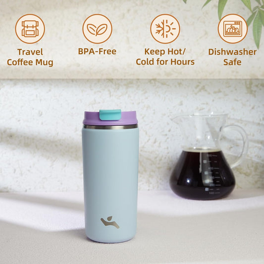 Tumbler with Lid, 12 oz Travel Coffee Mug Double Wall Vacuum Stainless Steel Thermal Metal Cup Insulated Water Bottle,Haze Ash